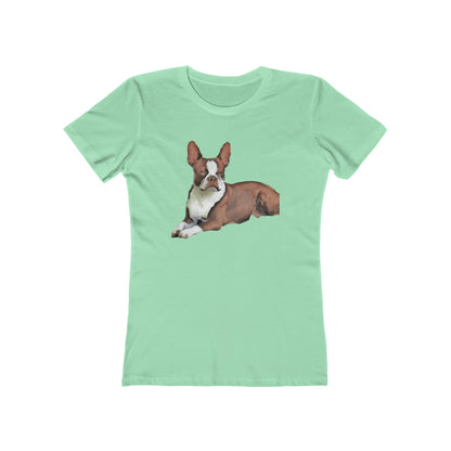Boston Terrier Brown & White Women's Slim Fit Rigspun Cotton Tee