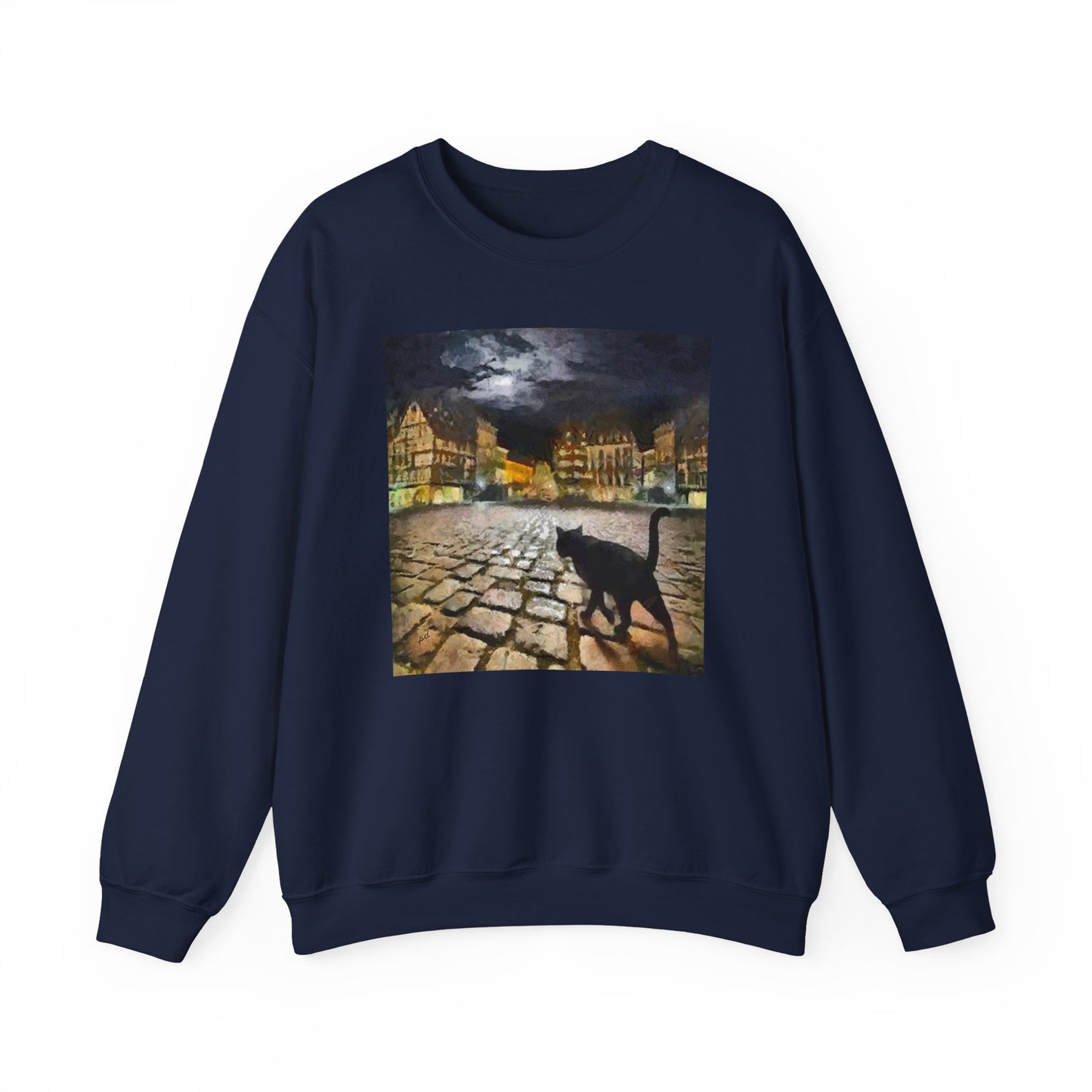 Night Cat Prowling - Unisex 50/50  Crewneck Sweatshirt