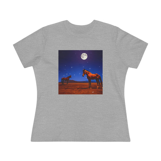 Horses In Moonlight - Relaxed Fit Women's Cotton Tee