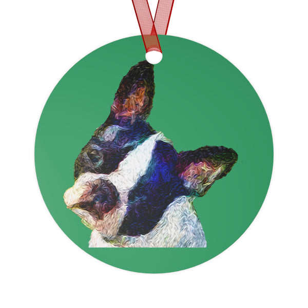 "Skipper the Boston Terrier Fine Art Christmas Tree Metal Ornament"