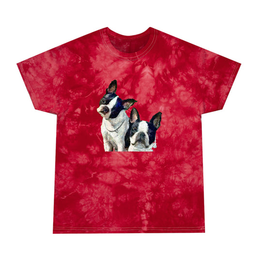 Skipper & Dee Dee Boston Terriers Unisex Cotton Tie-Dye Tee in Crystal