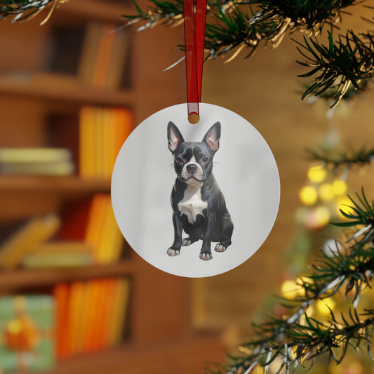 Blue Boston Terrier - Christmas Tree Metal Ornaments