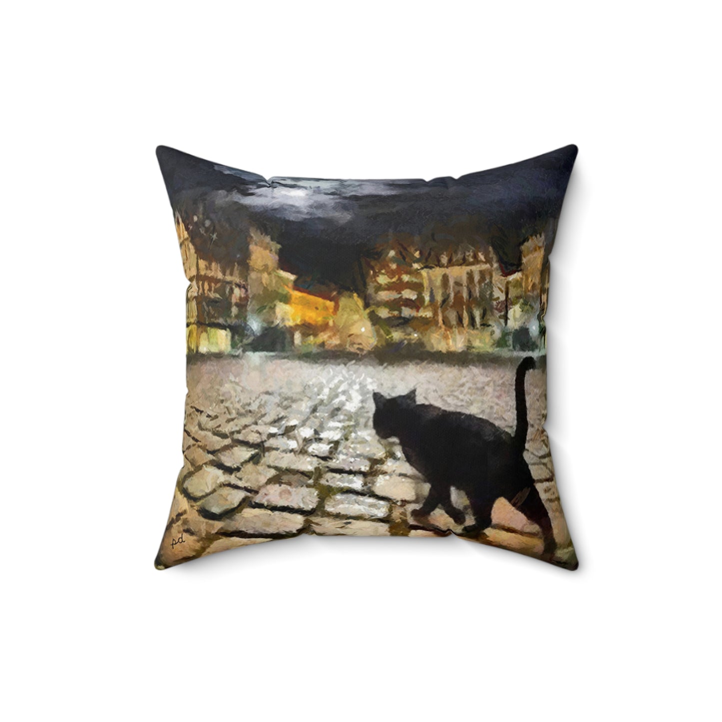 Night Cat Prowling - Spun Polyester Throw Pillow