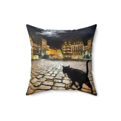 Night Cat Prowling - Spun Polyester Throw Pillow