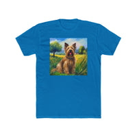 Briard in French Countryside Men's Fitted Cotton Crew Tee