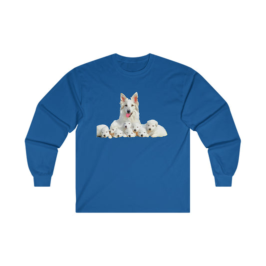 White Swiss Shepherds 'Heidi and her Pups' Classic Cotton Long Sleeve Tee