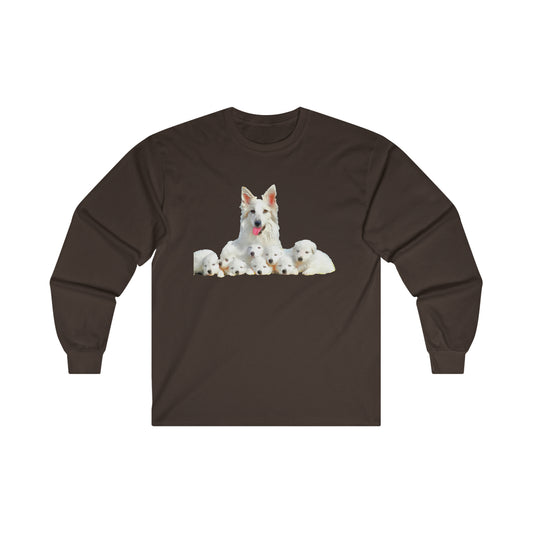 White Swiss Shepherds 'Heidi and her Pups' Classic Cotton Long Sleeve Tee