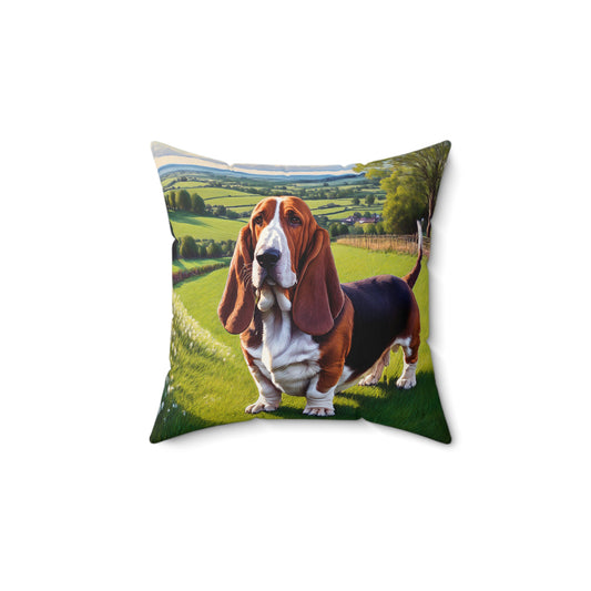 Basset Hound Spun Polyester Throw Pillow