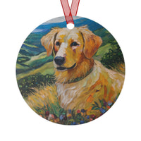 Joyful Golden Retriever Puppy Christmas Tree  Metal Ornaments