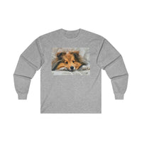 Shetland Sheepdog 'Sleepy Sheltie' Unisex Cotton Long Sleeve Tee