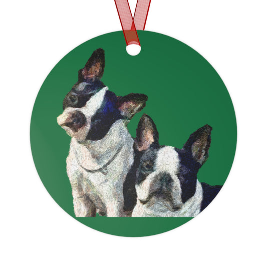 Boston Terriers 'Skipper & Dee Dee' Christmas Tree Metal Ornaments