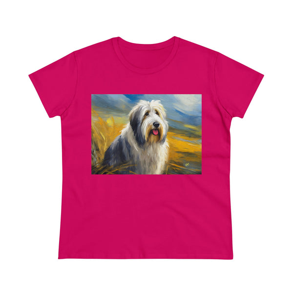 Old English Sheepdog Women's Cotton Tee with Fine Art Painting
