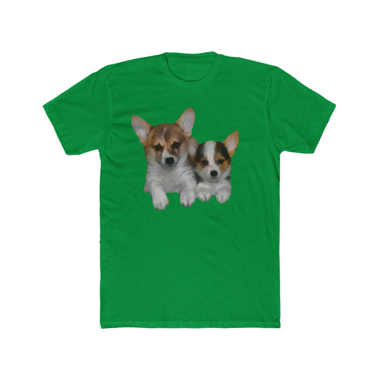 Welsh Corgi 'Cousins' Men's Fitted Cotton Crew Tee