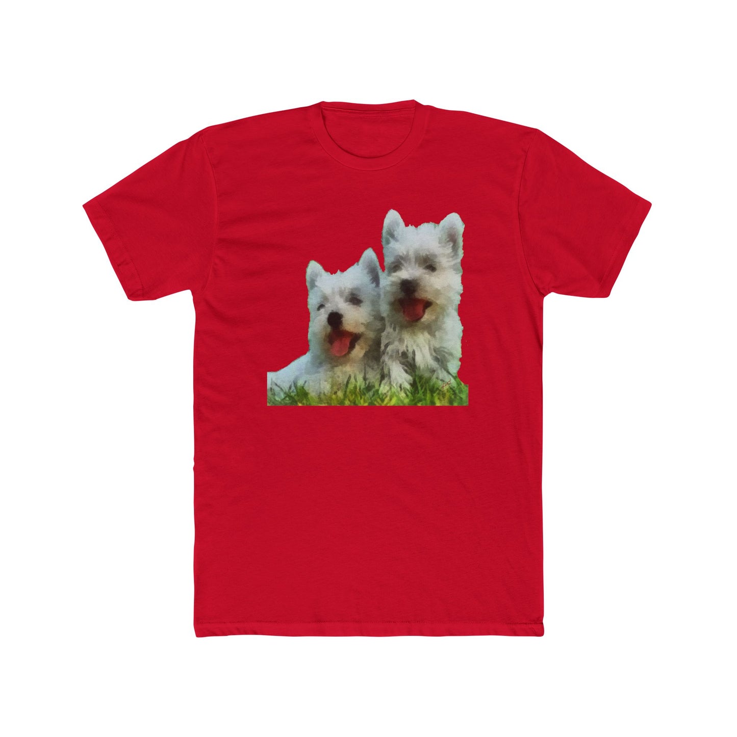 Elegant West Highland Terrier Artistic Painting Men's Fitted Cotton Crew Tee