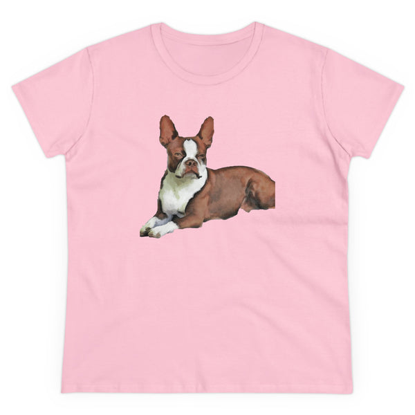 Boston Terrier - Brown & White  - Women's Midweight Cotton Tee