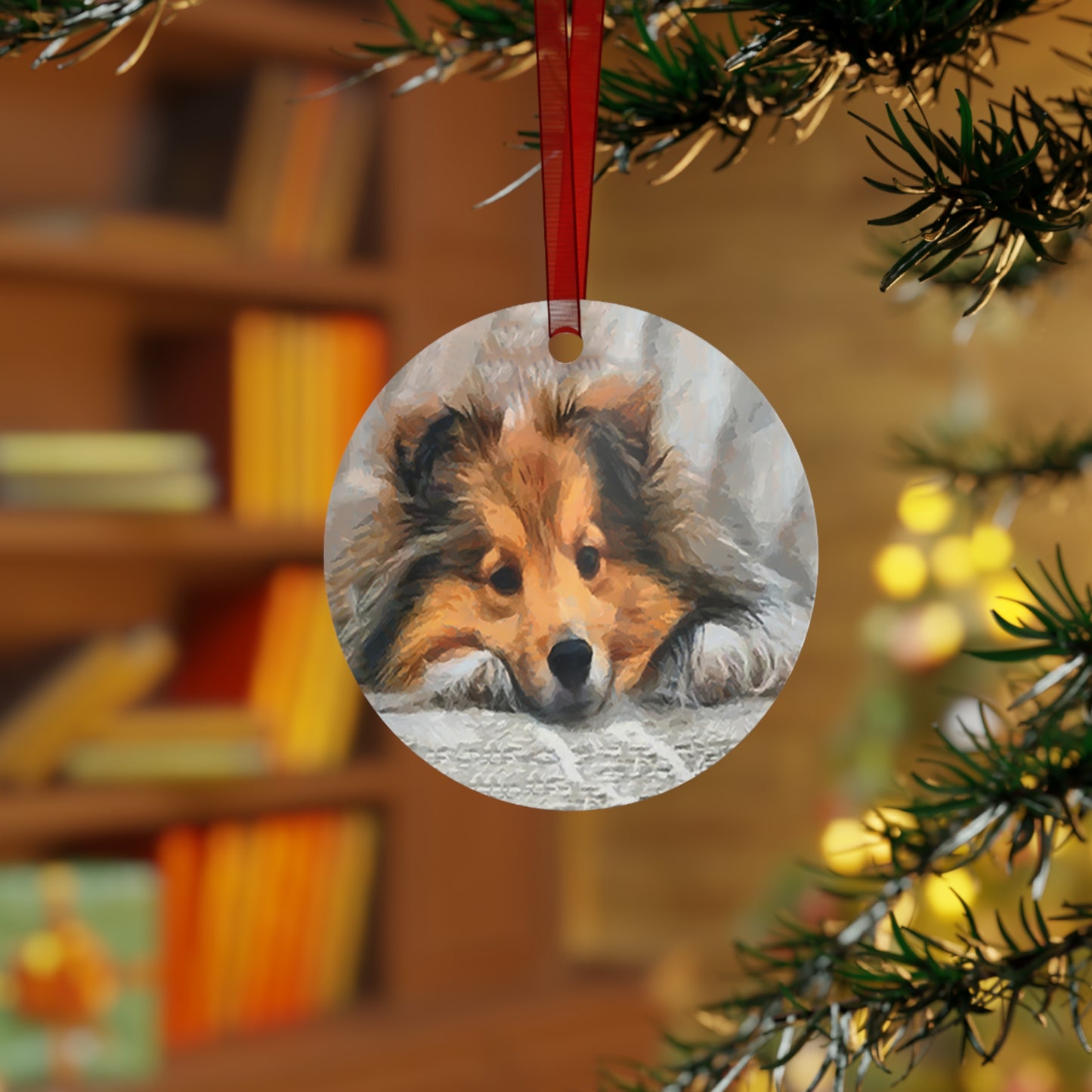 Enchanting Sleepy Sheltie - Christmas Tree Metal Ornaments