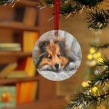 Sleepy Sheltie - Christmas Tree Metal Ornaments