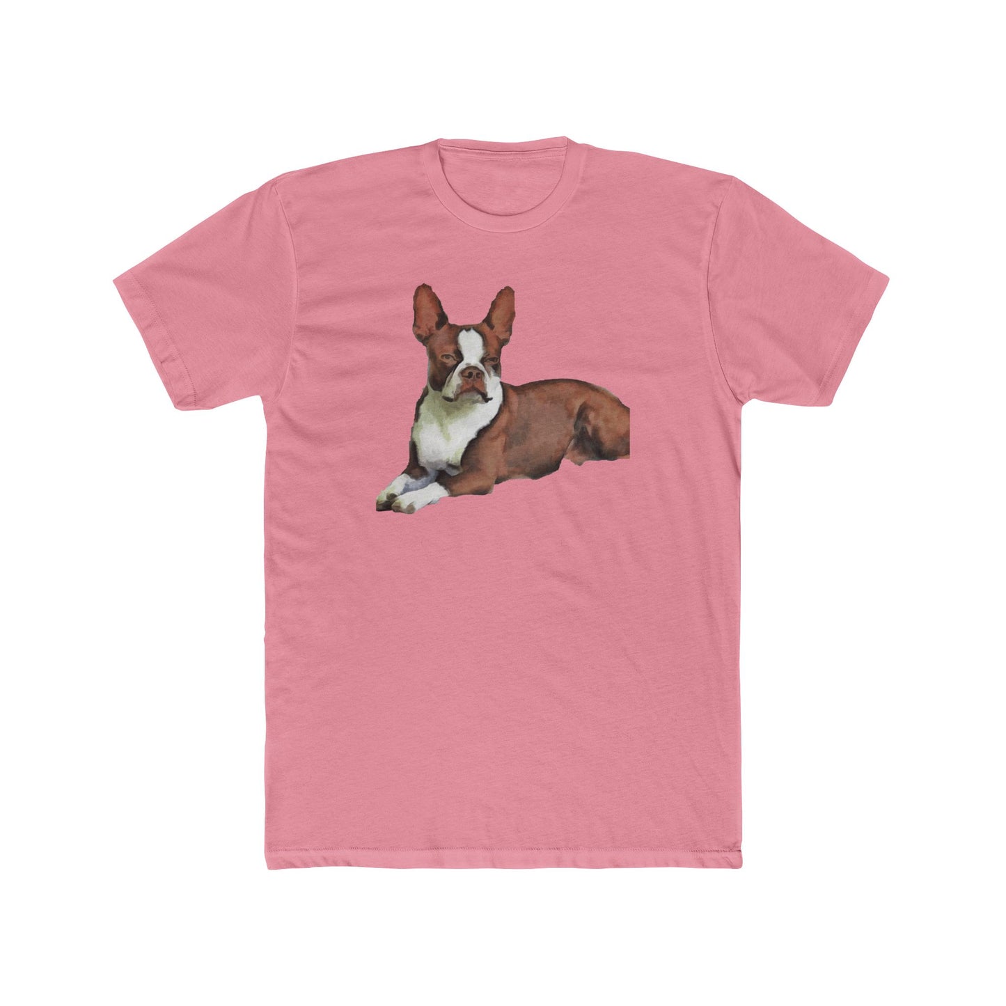 Boston Terrier - Brown & White - Men's Fitted Cotton Crew Tee