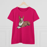 Boston Terrier Midweight Cotton Tee - Brown & White