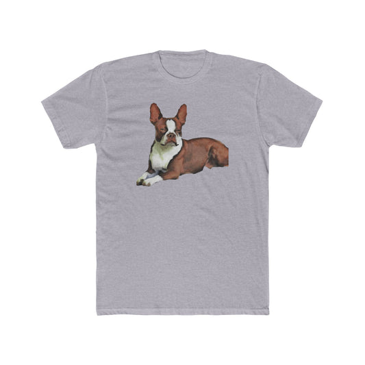 Boston Terrier - Brown & White - Men's Fitted Cotton Crew Tee