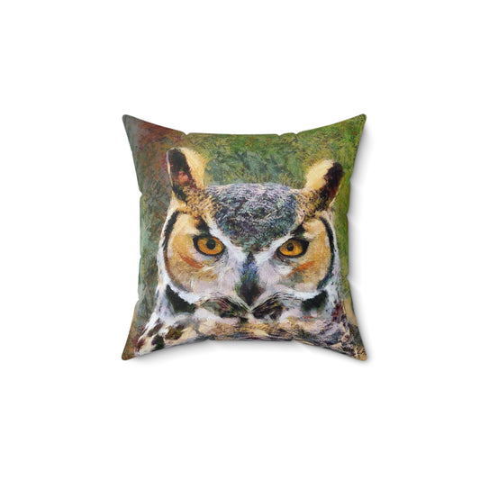 Great Horned Owl 'Hooty' Spun Polyester Throw Pillow