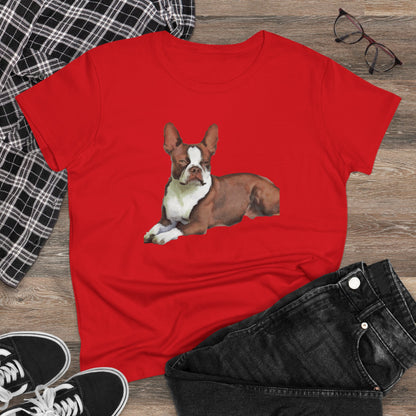 Boston Terrier Midweight Cotton Tee - Brown & White