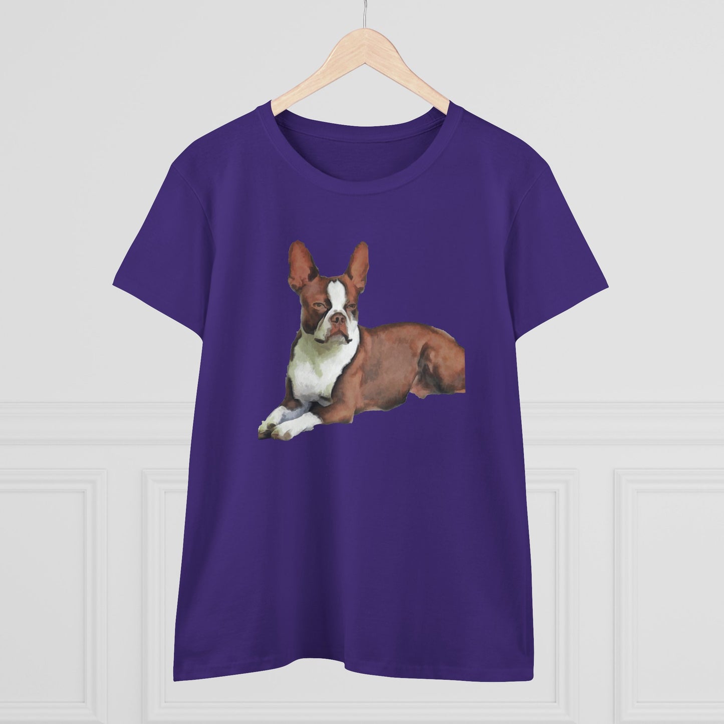 Boston Terrier Midweight Cotton Tee - Brown & White