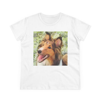 Sheltie - Shetland Sheep Dog 'Sheltie Mae' Women's Midweight Cotton Tee