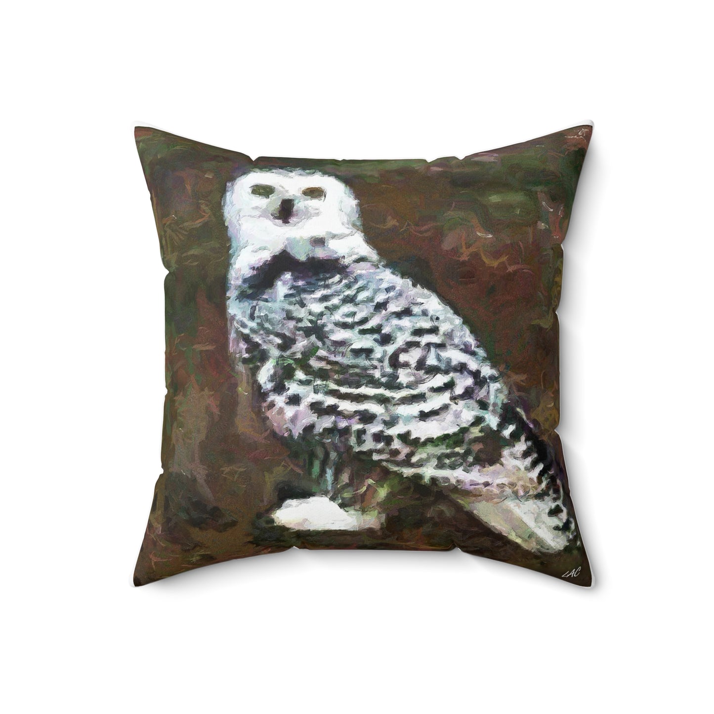 Snowy White Owl - Spun Polyester Throw  Pillow