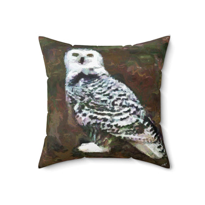 Snowy White Owl - Spun Polyester Throw  Pillow