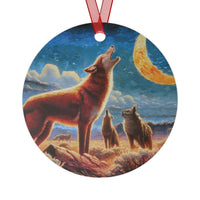 Coyotes in Moonlight Metal Ornaments