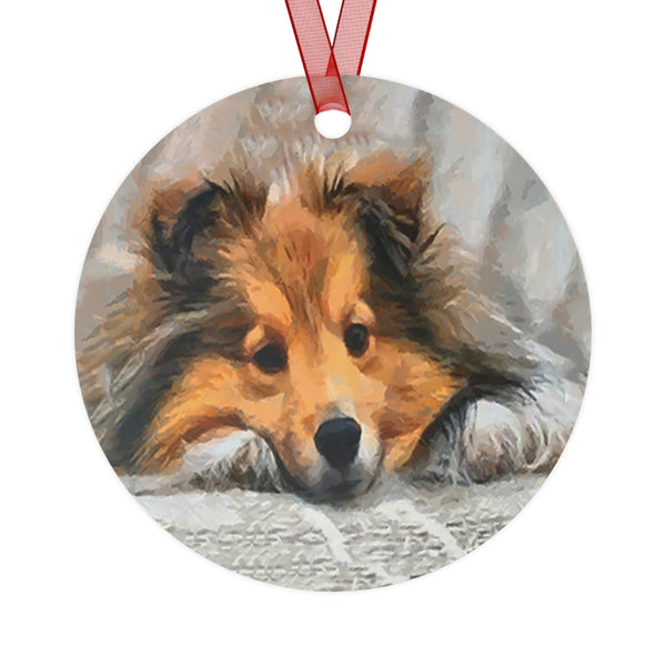 Sleepy Sheltie - Christmas Tree Metal Ornaments