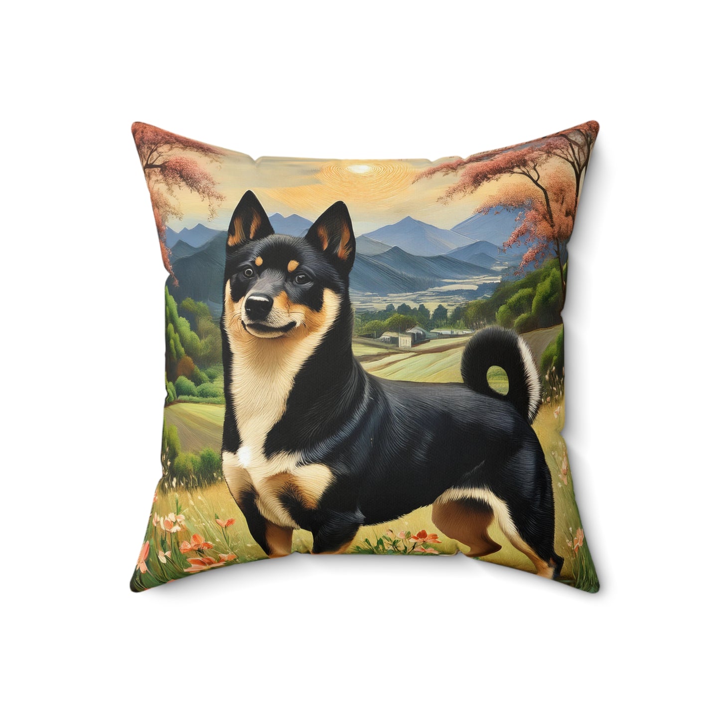 Black & Tan Shiba Inu - Spun Polyester Throw Pillow