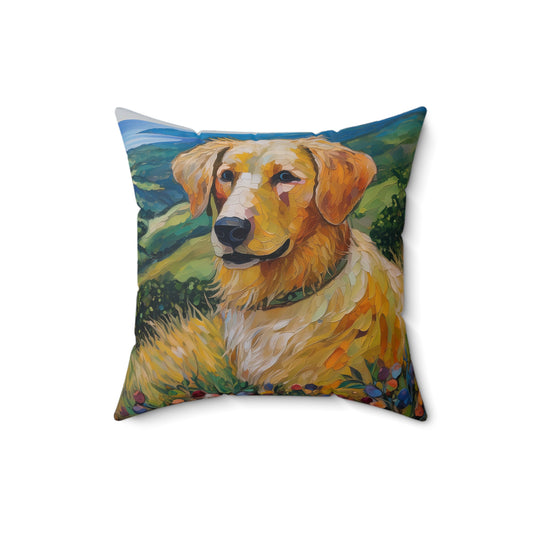 Golden Retriever Spun Polyester Throw Pillow