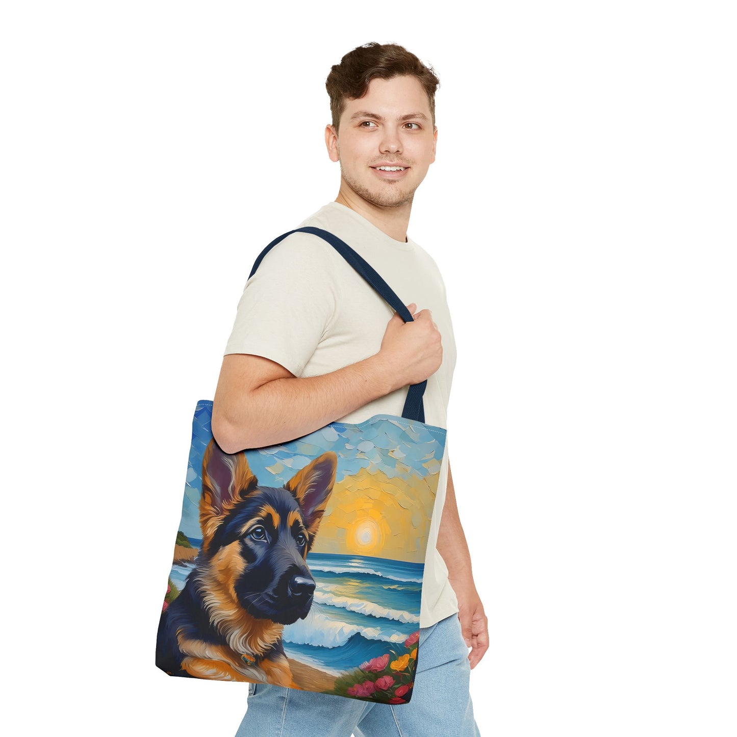 German Shepherd Puppy Polyester Tote Bag: Adventure Awaits!