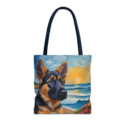 German Shepherd Puppy Polyester Tote Bag: Adventure Awaits!