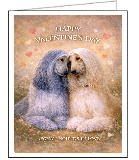 Afghan Hounds In Love - Valentine Card with Envelope