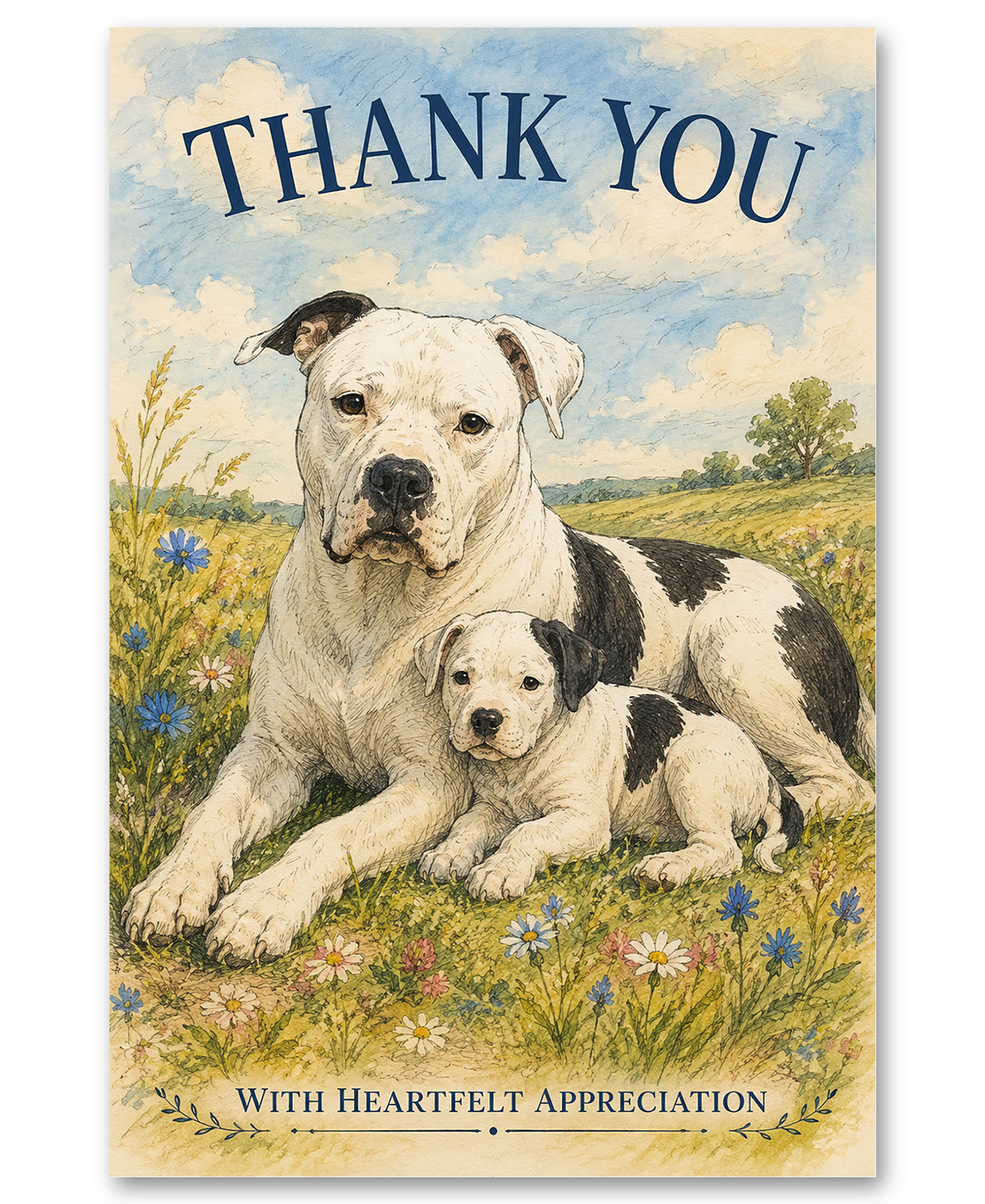 American Bulldog Family - Thank You With Heartfelt Appreciation Card