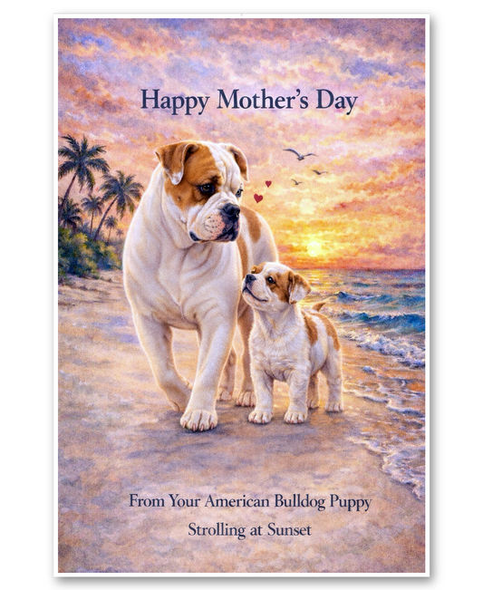 American Bulldog - Strolling at Sunset - Mother's Day Card
