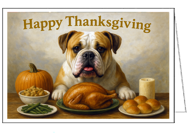 American Bulldog Thanksgiving Greeting Cards - Set of 6 With Envelopes