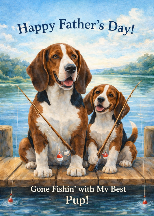 Gone Fishing - Father's Day Card Featuring the American English Coonhound