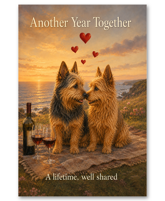 Australian Terrier Anniversary Card At An Ocean Sunset