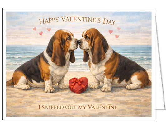 Basset Hound Single Valentine Greeting Card
