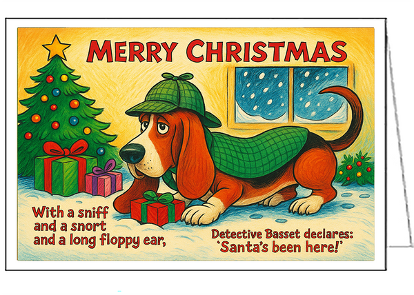 Basset Hound Christmas Cards - Set of 6 Festive Notecards