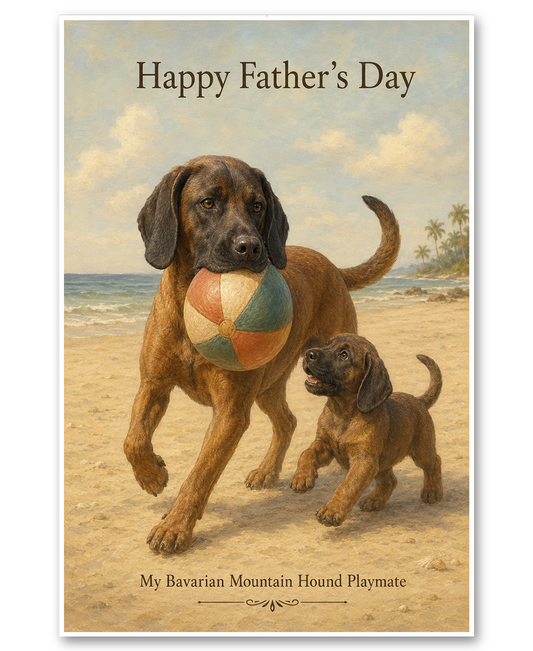 Bavarian Mountain Hounds Playing at Beach - Father's Day Card