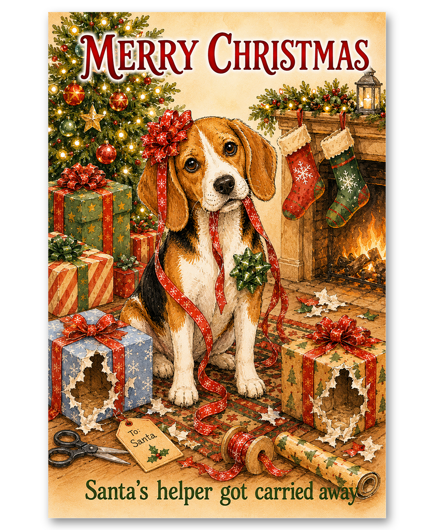 Beagle - Santa's Helper Christmas Cards