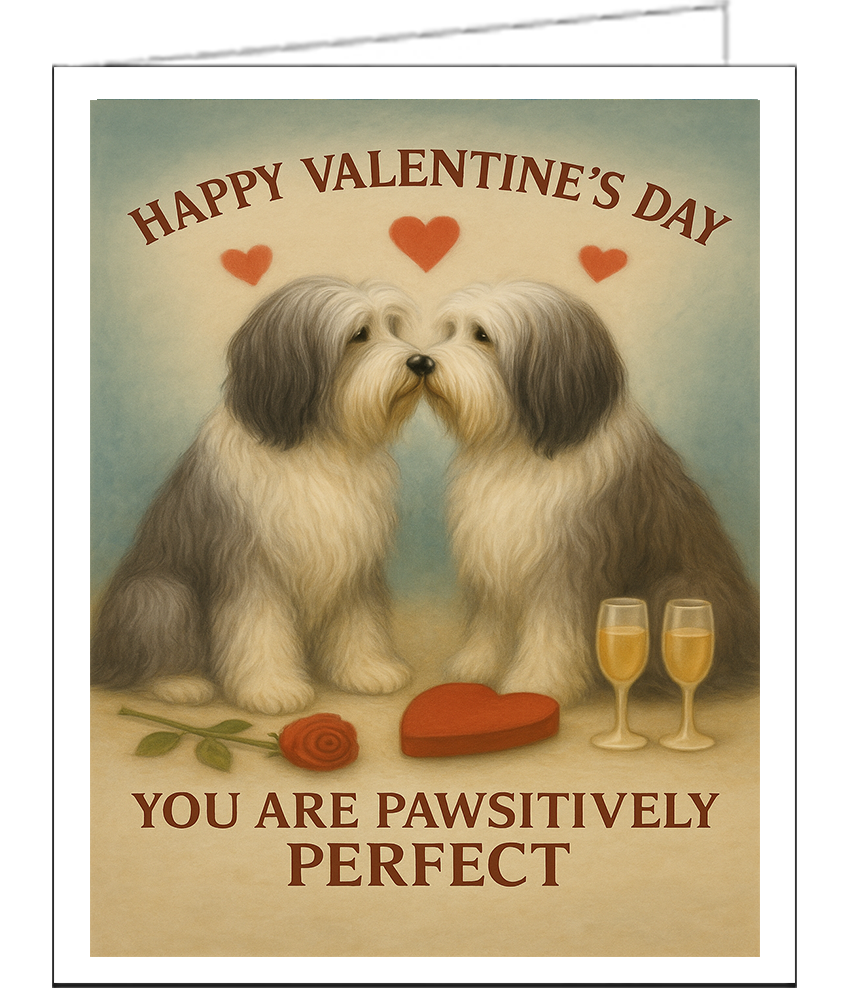 Bearded Collies Single Valentine Card with Envelope
