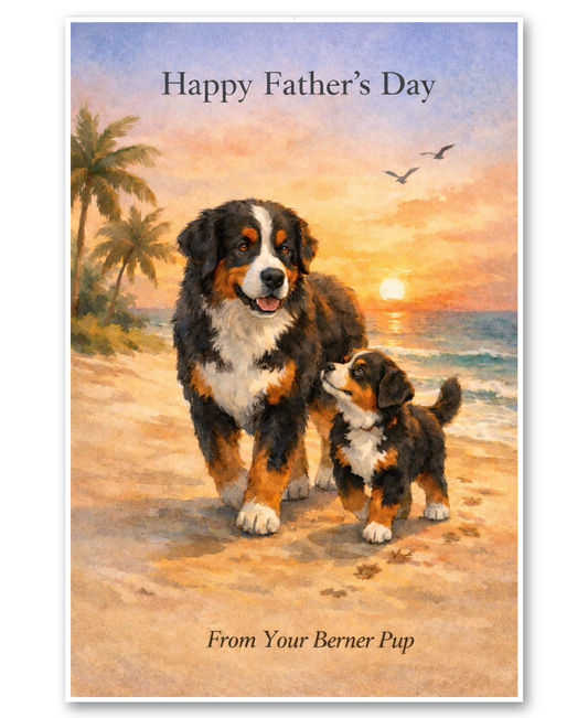 Bernese Mountain Dog - Sunset at the Beach - Father's Day Card