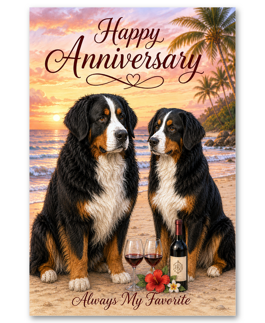 Bernese Mountain Dogs - Anniversary on the Beach