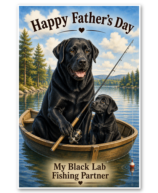 Black Lab Boat Fishing Partner - Father's Day Card